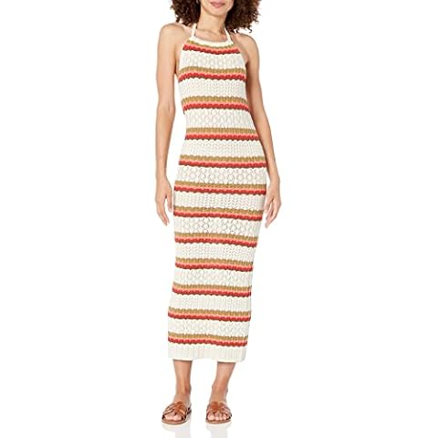 The Drop Vestido midi Jayla en croché con estampado de rayas Birch Cover