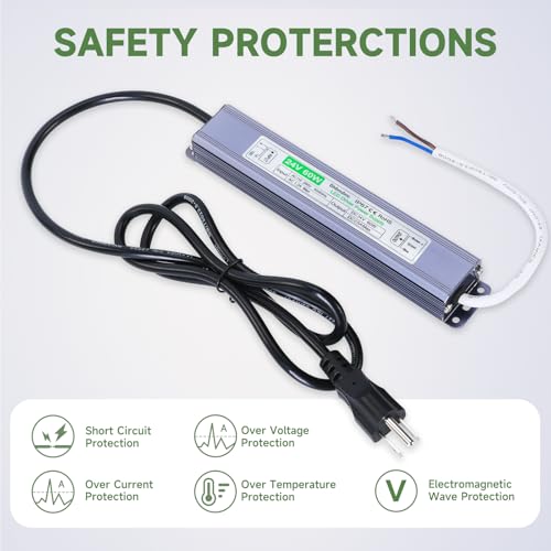 Image of 24V 60W LED Driver Power Supply, IP67 Waterproof Low Voltage Transformer, 3.3FT Cord with US Plug Power Converter for Outdoor /Indoor LED Lights, Computer Projects etc
