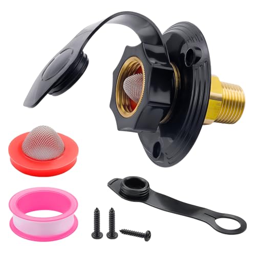Mejiao RV City Water Inlet 3/4 NH to 1/2 NPT Brass Water Fill Flange with Check Valve RV Marine City Water Hookup for Camper and Trailer