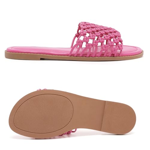 Image of Ruiee Wide Width Flat Sandals for Women. | Wide Width Sandals, X-Wide Feet Slides, Summer Braided Flat Slides, Versatile, Fashion Comfort