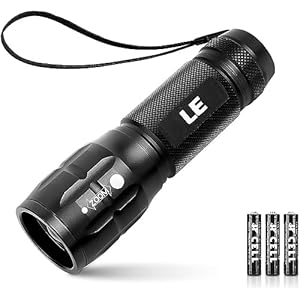 Lighting EVER LED Flashlights High Lumens, Small Flashlight, Waterproof, Adjustable Focus Flash Light for Outdoor, Emergency, AAA Batteries Included, Tactical & Camping Accessories Black 1
