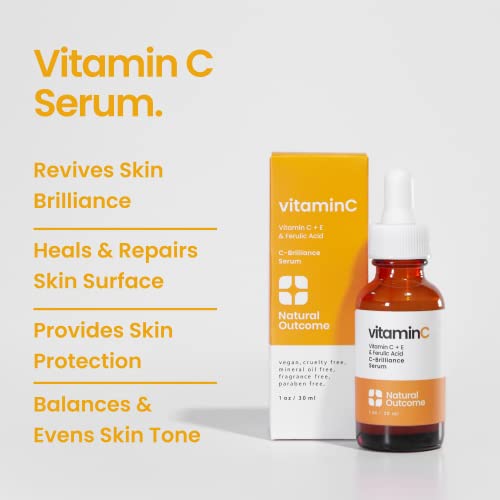 Natural Outcome Vitamin C Serum With Vitamin E & Ferulic Acid | Anti-Aging Radiance Restoring Facial Serum | Powerful Antioxidant Lift Fine Lines, Wrinkles, & Sunspots | Firms & Hydrates Skin | 1 Oz #TOP1