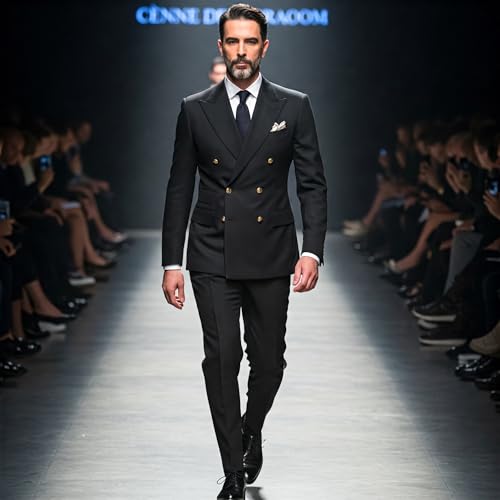 Men's Slim Fit 2 Piece Suit Double Breasted Business Wedding Prom Tuxedo Suits Blazer & Pants Set…3