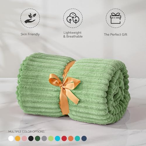 Image of BEDELITE Fleece Throw Blanket for Couch - 3D Ribbed Jacquard Soft and Warm Decorative Fuzzy Blanket - Cozy, Fluffy, Plush Lightweight Sage Green Throw Blankets for Bed, Sofa, 50x60 inches
