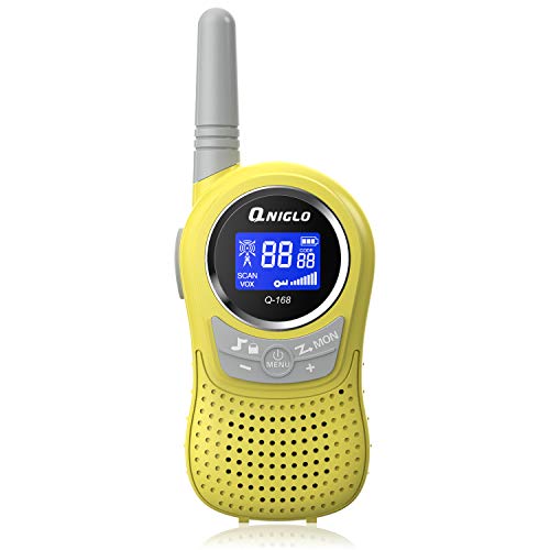 QNIGLO Kids Walkie Talkies Rechargeable, 22 Channels Walkie Talkies for Kids, Best Gifts for Kids Toys 3-12 Years Old Boys Girls Outdoor Hiking, Family Cruising (Q168P-1Yellow)