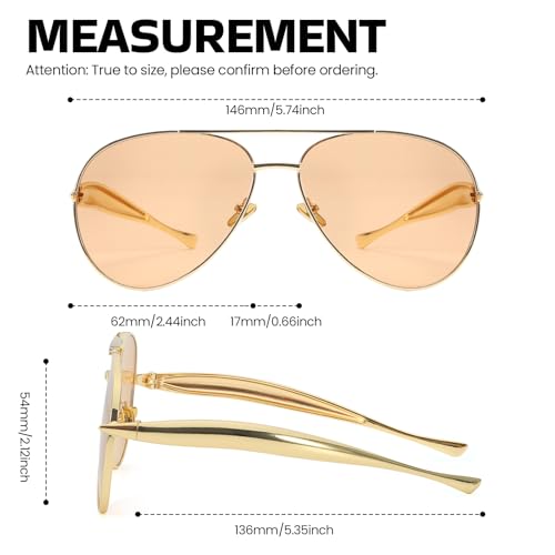SODQW Gold Aviator Sunglasses for Women Men Trendy Designer Metal Sun Glasses with UV400 Metal Frame Ladies Shades4