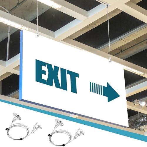 Image of Zonon 20 Pcs 6.5 ft x 1.5 mm Ceiling Sign Hanger, 66 lb Stainless Steel Picture Frame Wire Adjustable Suspension Cable Metal Clamp for Hanging Advertising Board LED Panel Light Billboards Paintings