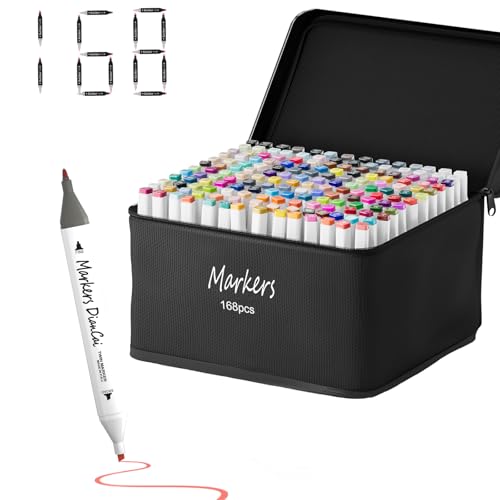 wyewye Alcohol Markers 168 Colors Dual Tip Permanent Art Marker Set for Artists Coloring Painting Supplies Sketch Drawing Pens for Adults Holiday Present for Boys Girls Students (White)