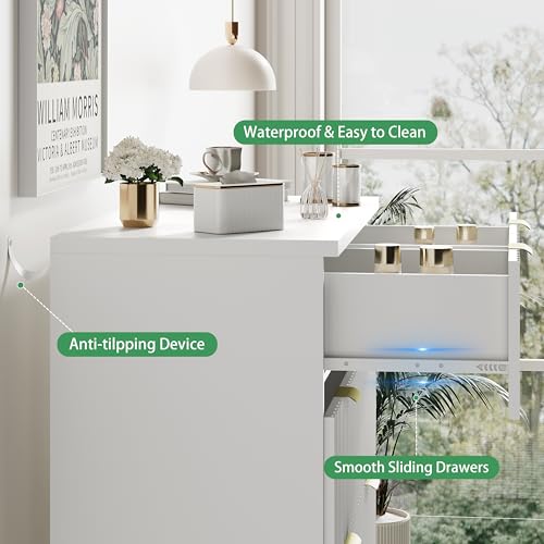 Image of Xixini Fluted Dresser for Bedroom with 6 Drawers, 46 inch Tall Modern Chest of Drawers with Metal Handle, Wooden Dresser TV Stand, Wood Closet Clothes Storage Organizer for Living Room, Hallway, White