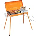 VIVOHOME 2-in-1 Gas Camping Stove with Detachable Legs, Portable Propane Grill, 20000 BTU Tabletop Grill Cooker for Party, Camping, Picnics, Backyards