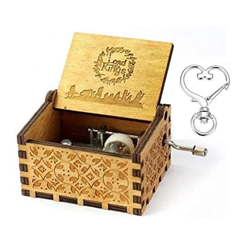 Cuzit The Lord of the Rings Movie Theme Music Box Wooden Engraved Hand Crank Musical Toy Cover