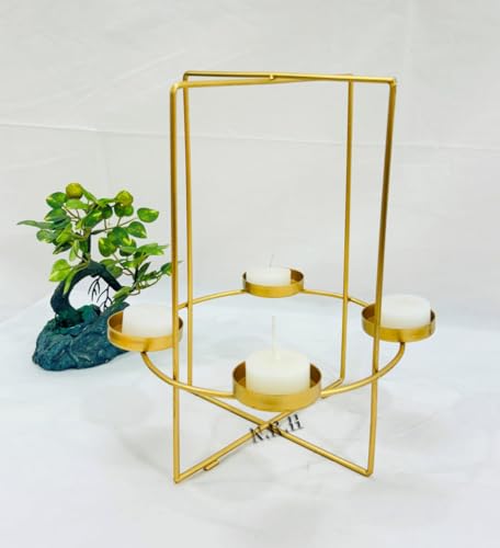 Gold Metal Round Rings tealight Candle Holder - Elegant Tealight Holders, Centerpieces for Wedding, Home Coffee Tables Decor, Ceremony and Anniversary (10 Inch, Gold)