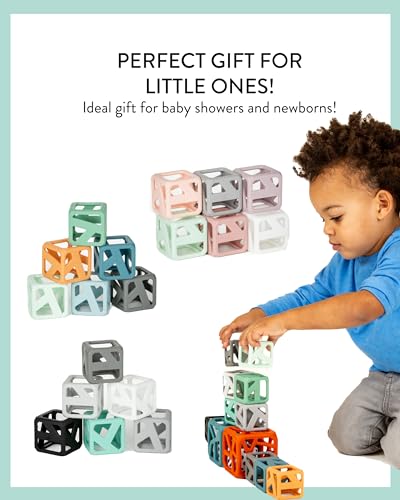 Image of Malarkey Kids Stack N Chew - Mini Cubes Baby Chew Toy Monochrome - Develops Fine Motor Skills, Increases Grip Strength, Stimulates Hand-Eye Coordination (Monochrome)