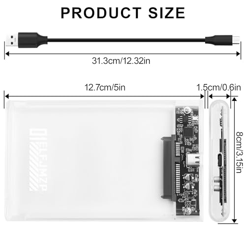 Caja externa transparente para HDD/SSD 2.5" USB 3.0 Type-C miniatura 2