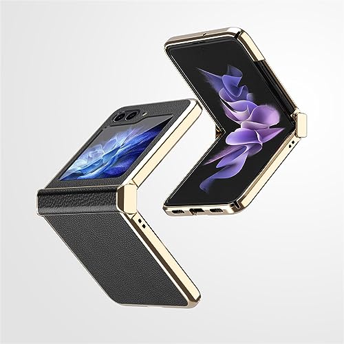 Coque Samsung Galaxy Z Flip 5 avec protection charnière en cuir noir PC dur