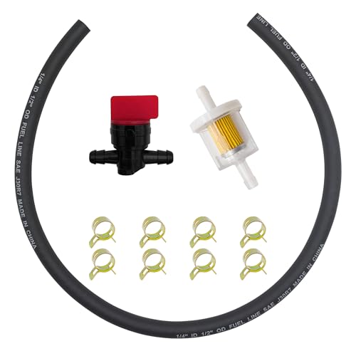 YGQ 5414K 1/4 x 25 Fuel Line Hose + Inline Fuel Filter + Fuel Shut Off Valve Compatible with Bri-ggs & Stra-tton 283207 791850 95162S 691035 698183 Lawn Mower Small Engines w/ 8 Clamps