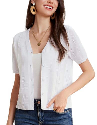 GRACE KARIN Women Short Sleeve Cropped Cardigan Crochet Knit Lightweight Button Down V Neck Bolero Sweater Top 2025