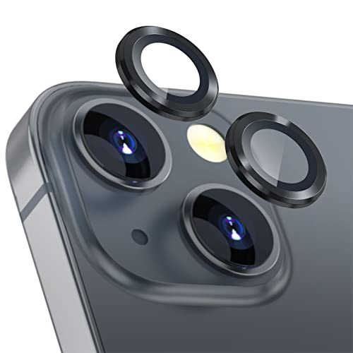 imluckies Camera Lens Protector Compatible with iPhone 13/13mini, Premium Tempered Glass Circle Film, Aluminum Alloy Full Fit Lens Ring Cover, Black [Anti-Scratch] (2 Pack)