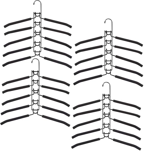 wiseUwise Clothes Hangers,4 Pack 5 in 1 Hangers Space Saving, Heavy Duty Non-Slip Hangers with Padded Foam, Closet Organizer for Shirt,Pant,Coat,Suit (Black) (Black 4 Pack)