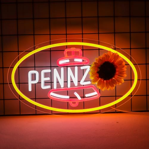 Image of WonderfulLife Pennz Oil Neon Sign for Garage Decor,Motor Oil Led Signs for Man Cave Lube Store or Auto Repair Store Display Lighting,5V USB Easy Hanging.