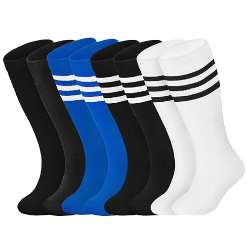 Sea Zaela 4 Pairs Kids Soccer Toddler Soccer Youth Athletic Football Toddler Knee High Socks Girls Boys Black+White+Bule+A Black 3-6 T