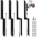 LADECH Heavy Duty Steel Fence Post Repair Stakes with Ground Anchor Screw in, Fix Anchors Ground Spike for Fence Posts, Repair Tilted/Broken Wood Posts (Black - 4 Pcs)