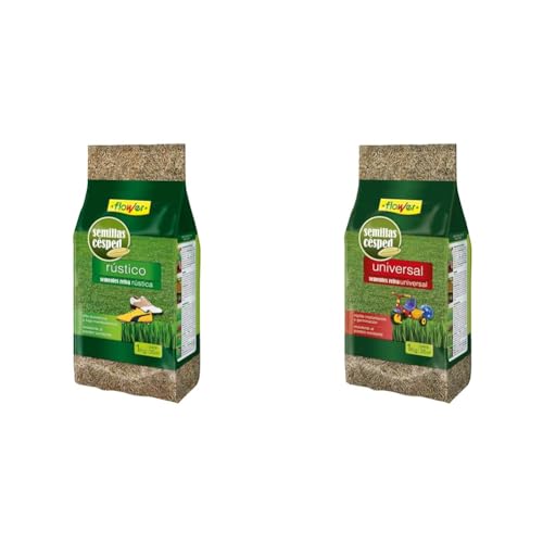 Flower 10788 - Semilla césped rústica, 1 kg, No Aplica, 20.4 x 7.5 x 31 cm & Semillas de Césped Universal 1kg | Rápida Germinación | Máxima Calidad | para 35 m2, 16x16x16.5 cm, Material Semilla