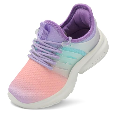 Troadlop Boys Sneakers Lightweight Lace up Athletic Barefoot Walking Boys School Shoes Purple Size M US 1 Little Kid