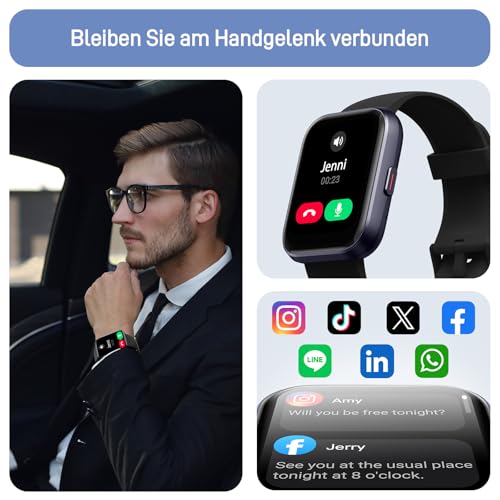 Tensky Smartwatch Herren Damen, 1,85'' Fitnessuhr 3ATM wasserdicht, integrierte Alexa, Herzfrequenz SpO2 Schlafmonitor 110+ Sportmodi Fitness Tracker kompatibel mit iPhone/Samsung/Android 3