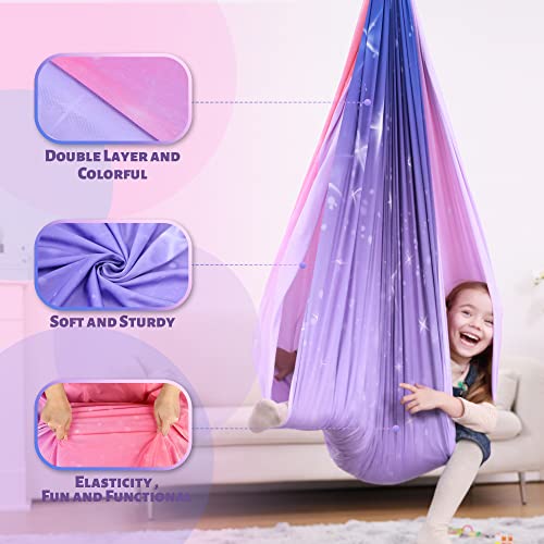 Sensory Swing, Indoor & Outdoor Sensory Swing for Kids & Adults, Double Layer Therapy Cuddle Swing for Kid with Autism, Holds up to 300lbs, Pink - Image 3