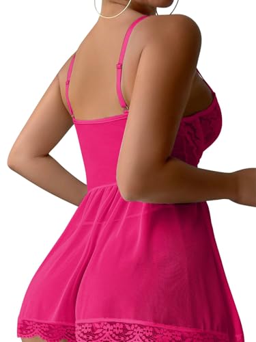 Image of Lilosy Sexy Garter Belt Mesh Lace Babydoll Lingerie Dress Set with Thong