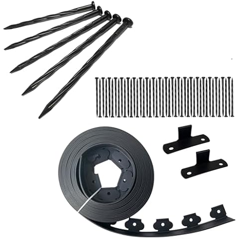 WOCHOLL Landscape Edging Kit Black 40 ft Bundle 8 in 60pcs Spiral Landscape Anchoring Spikes Cover