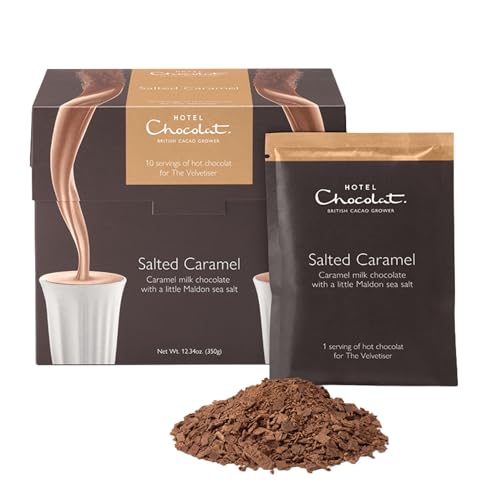 Salted Caramel Hot Chocolate Mix – Gourmet Drinking Chocolate with Real Chocolate Flakes, Sweet & Salty Caramel Flavor, 10 Single-Serve Sachets by Hotel Chocolat
