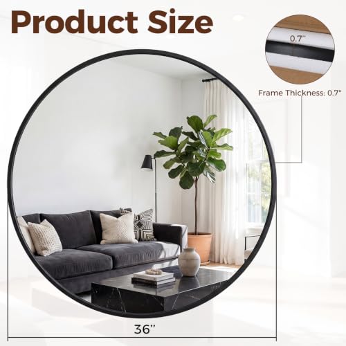 Image of Sweetcrispy 36 Inch Round Wall Mirror, Bathroom Mirrors for Over Sink