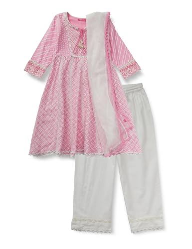 Image of BIBA Girls Cotton Kalidar Kurta Narrow Pants Suit Set