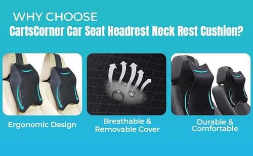 Image of Car Neck Pillow Headrest Memory Foam Cushion for Long Drives - Adjustable Strap, Breathable Removable Cover, Ergonomic Neck Pain Relief for Front & Back Seat (Pack of 1) (Black)