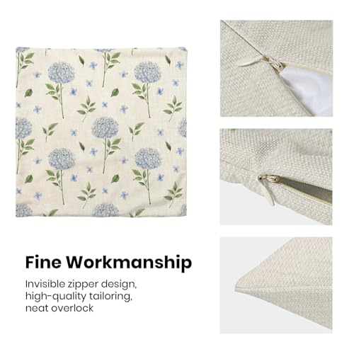 Image of AEIOAE Spring Pillow Covers 18x18 Inch Set of 2, Blue Green Hydrangea Flower Leaves Throw Pillows Case,Floral Summer Outdoor Seasonal Decorative Farmhouse Decor Cushion Covers for Home Sofa Bed Couch
