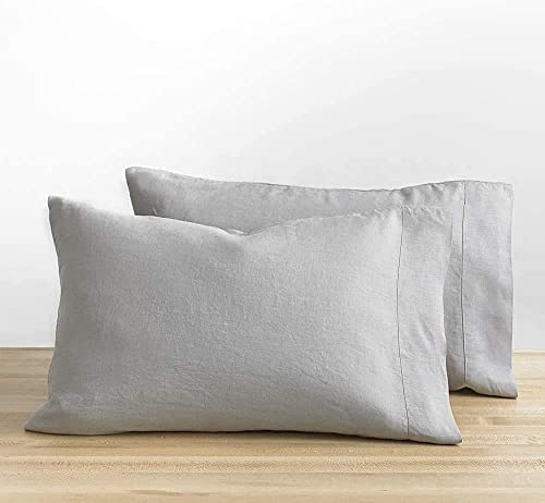 Baloo French Linen Pillowcases-Set of 2, Dove Grey-20"x30" Standard Size