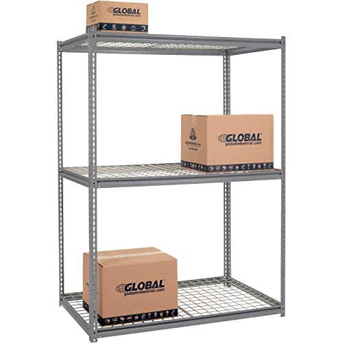 Global Industrial High Cap. Starter Rack 60Wx36Dx96H 3 Levels Wire Deck 1300lb Per Shelf Gry