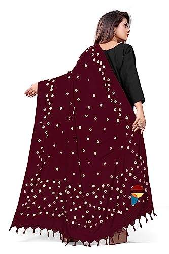 Image of Women Cotton Hand Printed Bandhani Design Dupatta | Ethnic Tie Die Print Dupatta (LENGTH 2.10M)