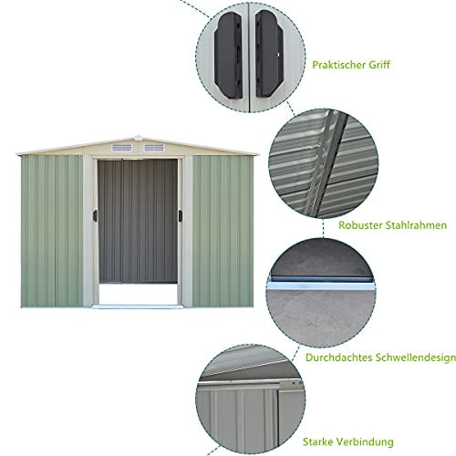 GYMAX Metall Gerätehaus mit geräumigem Stauraum, Wetterbeständiges Gartenhaus mit Satteldach, Geräteschuppen mit 2… – Bild 4