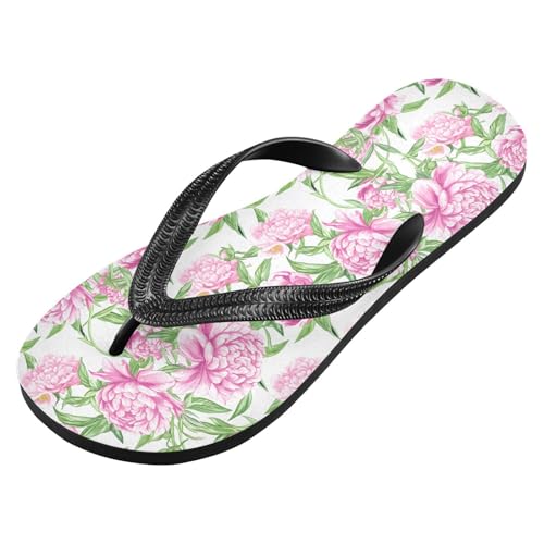 Maple Leaf Sketch Orange Peony Flower Leaves White Flip Flops for Beach Thong Sandals Anti-slip Lightweight Beach Shoes for Summer Travel Swim2
