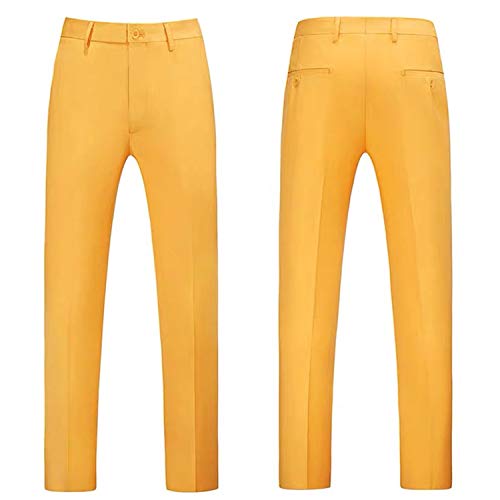 HBDesign Mens Slim Fit Flat Front Straight Iron Free Trousers Yellow