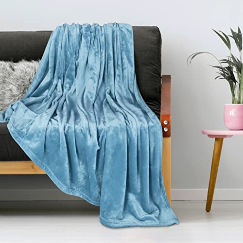 Utopia Bedding Fleece Blanket Throw Size Washed Blue 300GSM Luxury Fuzzy Soft Anti-Static Microfiber Bed Blanket (60x50 Inches)