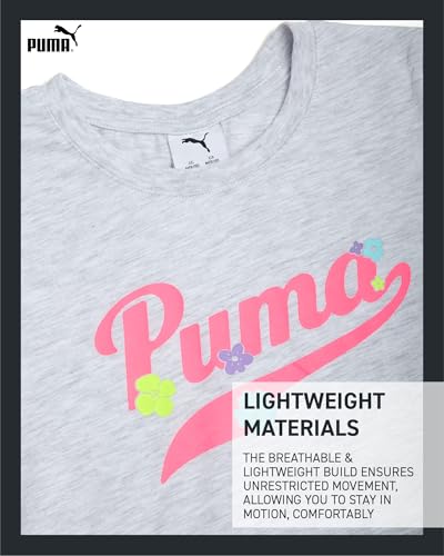Image of PUMA Girls' Active Shorts Set - 3 Piece Performance T-Shirt, Tank Top, Bike Shorts - Summer Athletic Outfit for Girls (7-14)