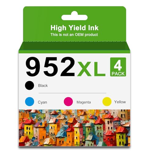 952 XL Ink Cartridges Compatible for HP 952xl Tri-Color Combo Pack Fit for 8710 7740 Officejet Pro 8702 8720 8210 7720 8715 8730 8740 8216 8725 8700 8200 Printers (Black Cyan Magenta Yellow 4 Packs)