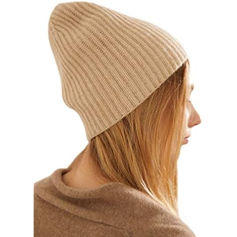 prettystern RIPP-Strick Schwergewicht Damen Herren 100% Kaschmir-Wolle lässig Beanie Strick-Mütze Beige Cover