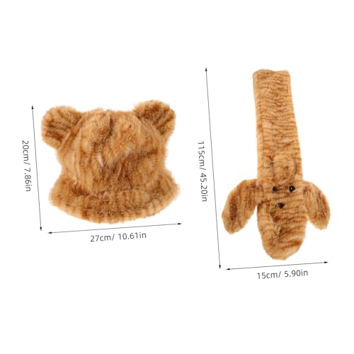 1Set Fuzzy Tiger Print Hat and Scarf Women Plush Animal Beanie with Ear Coverage Warm Winter Bucket Hat for Cold Weather and2