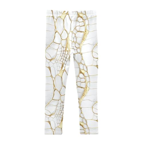 White Gold Crocodile Skin Print Girls Casual Leggings for Kids Printed Long Pant Bottoms Stretch and Soft2