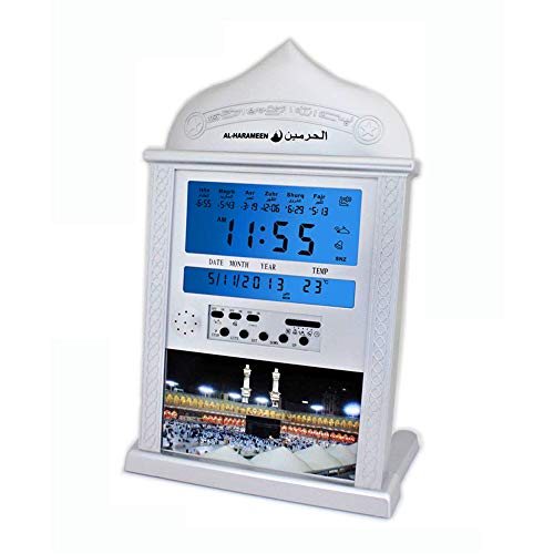 kbxstart Digital Azan Clock, Muslim Azan Prayer Clock All Prayers Full Azans 1150 Cities Super Azan Clock (Silver)